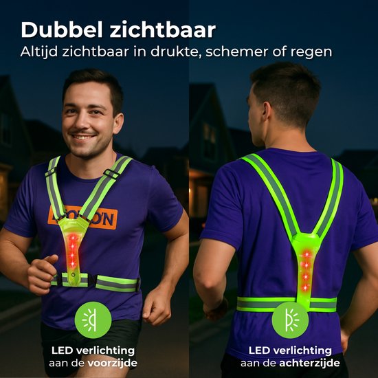 Nuvance Laufweste mit Beleuchtung - Reflektierende Laufweste - 360-Grad-Reflexion - Einstellbare Laufweste - LED - Grün