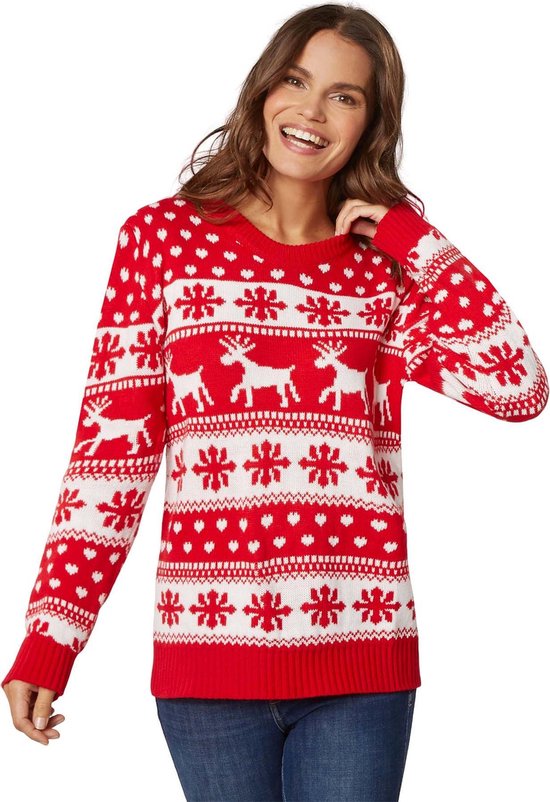 Dressforfun Weihnachtspulli Winterzauber rot und weiß für Damen L - Kleid Kostüm Halloween Kostüm Karneval Kostüm Fasching Partykleidung - 303332