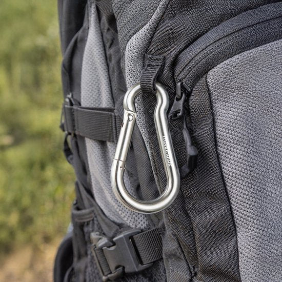 Travelhawk Karabiner - Musketierhaken mit Karabiner - Karabiner Schlüsselanhänger - 4 Stück - Edelstahl - Silber