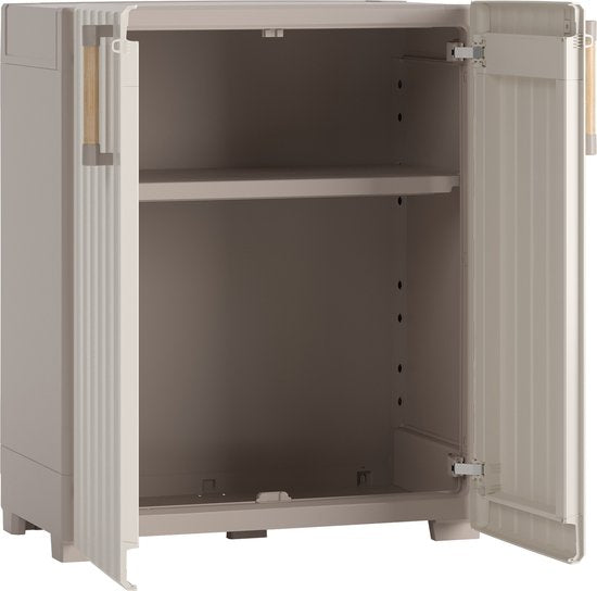 Keter Aufbewahrungsschrank - Groove - Niedrig - Recycelter Kunststoff/Holz - Beige/Sandfarben