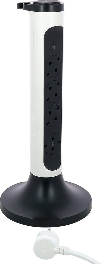Legrand Bodensteckdose – Steckdosenleiste – Mehrfachsteckdose 4×2P – Schutzkontaktstecker (Niederlande) – Verlängerungskabel 2 Meter – Schwarz & Weiß