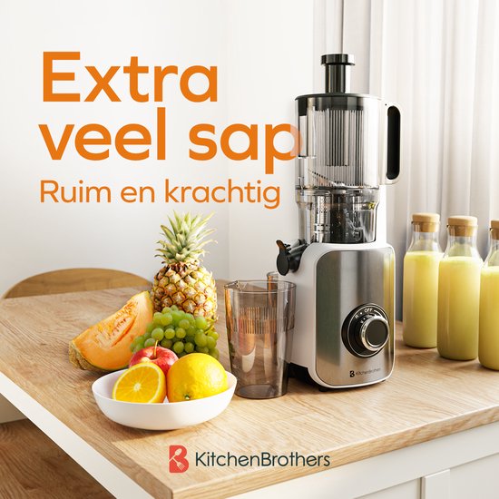 KitchenBrothers Slowjuicer - Vertikal - Entsafter - Gemüse- und Obstpresse - 126 mm - 750 ml - Perlweiß / Weiß