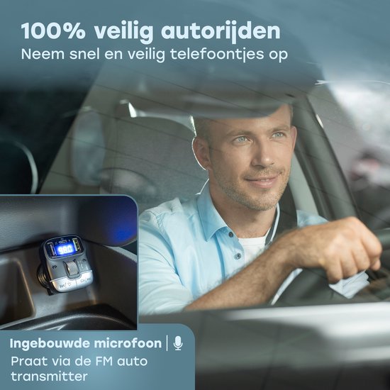 Audyn Bluetooth FM Transmitter - USB-A & USB-C - Bluetooth-Empfänger - Schnellladegerät - Autoladegerät - Carkit - Autozubehör - RGB