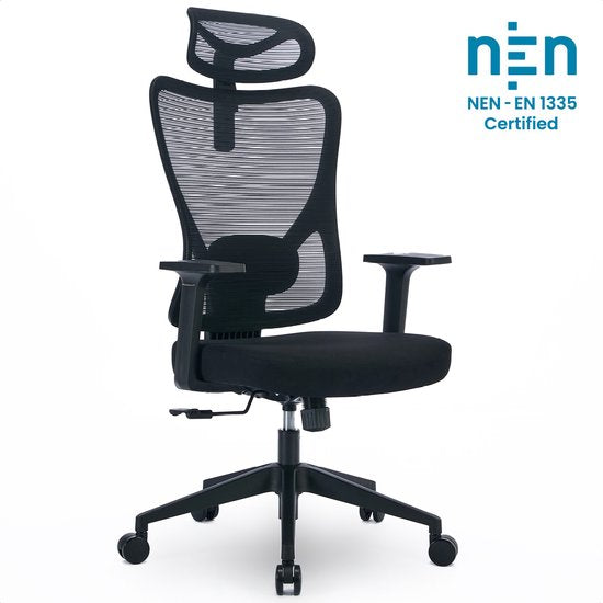 Goliving Ergonomischer Bürostuhl - Bürostuhl - Mit Kopfstütze - Bürostuhl - Verstellbar - Gaming - Für Erwachsene - NEN-1335 - Schwarz