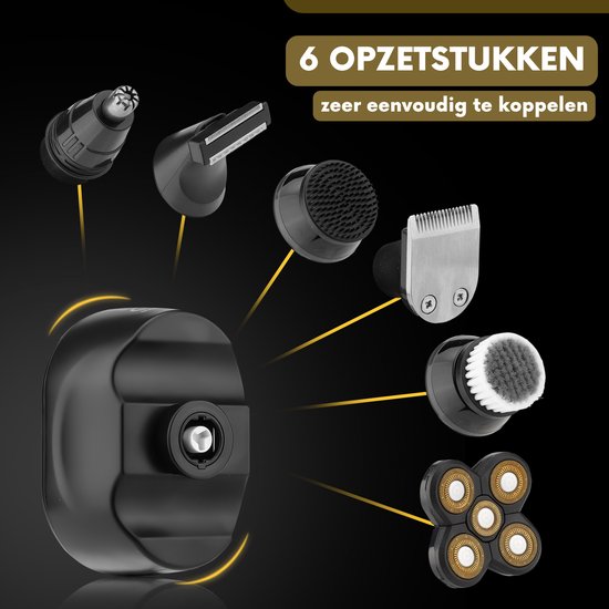 6-in-1 Rasierer für Männer - Trimmer - Sansbeauté® SkullSharp Classic - Elektrischer Rasierer für Gesicht und Kopf - Kopfrasur - Elektrisch - Nass & Trocken