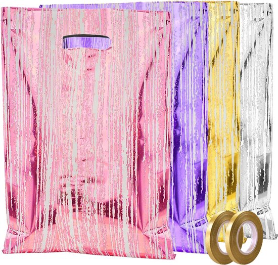 Feestio Partytüten 100 Stück - 17 x 25 cm - Bonbontüten - Leckerli-Tüten Kinderparty - Geschenktüten - Gestreift