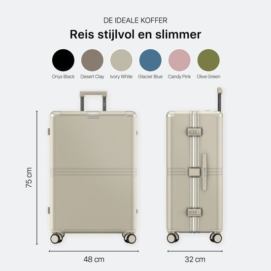 ONYX Hybrid Pro Check-in Koffer Large 100 Liter - Recyceltes Polycarbonat und reißverschlussloses Design - Reisekoffer mit TSA-Schloss und Spinner-Rädern - Leichter Trolley mit Laptopfach - Elfenbeinweiß