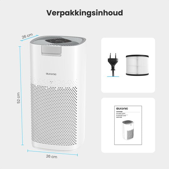 Auronic Air Purifier Ultra - Mit HEPA 13-Filter - 450 m³/h - 90 m² - Kohlefilter - 3 Stufen - Luftreiniger - Weiß