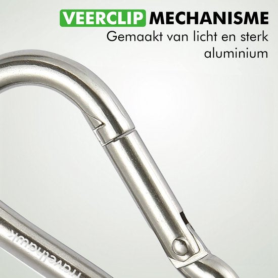 Travelhawk Karabiner - Musketierhaken mit Karabiner - Karabiner Schlüsselanhänger - 4 Stück - Edelstahl - Silber