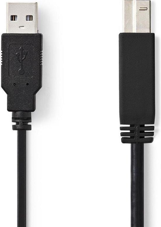 USB-Kabel - USB 2.0 - USB-A Male - USB-B Male - 7,5 W - 480 MBit/s - Vernickelt - 1,00 m - Rund - PVC - Schwarz - Etikett