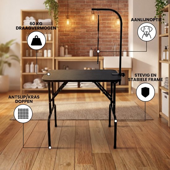 Animali Trim Table - Hundepflegetisch - Hundepflegetisch - Zusammenklappbar - Inklusive Leinenoption - Schwarz