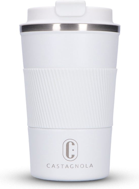 Castagnola Thermos Cup - Kaffeebecher To Go - Reisebecher für Kaffee und Tee - Teebecher - 380 ML - Edelstahl - Weiß