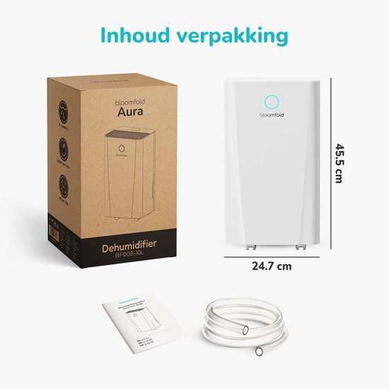 Bloomfold Luftentfeuchter - 10L pro Tag - Wohnzimmer, Schlafzimmer, Keller & Badezimmer - Luftentfeuchter - Weiß