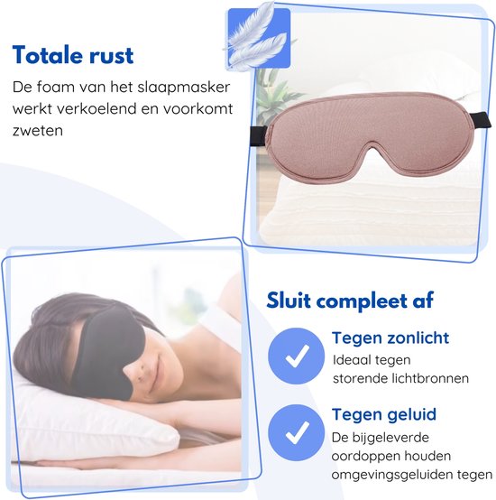 Hilvard - Schlafmaske - Augenmaske - Inklusive Schlaf-Ohrstöpsel - 100% Verdunkelung - Verstellbar - Ergonomisch - Pink