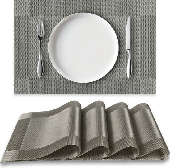 Loti Living Tischsets 4 Stück - Tischsets Kunststoff - Tischsets Kunststoff - Untersetzer -30x45cm - Metallic grau