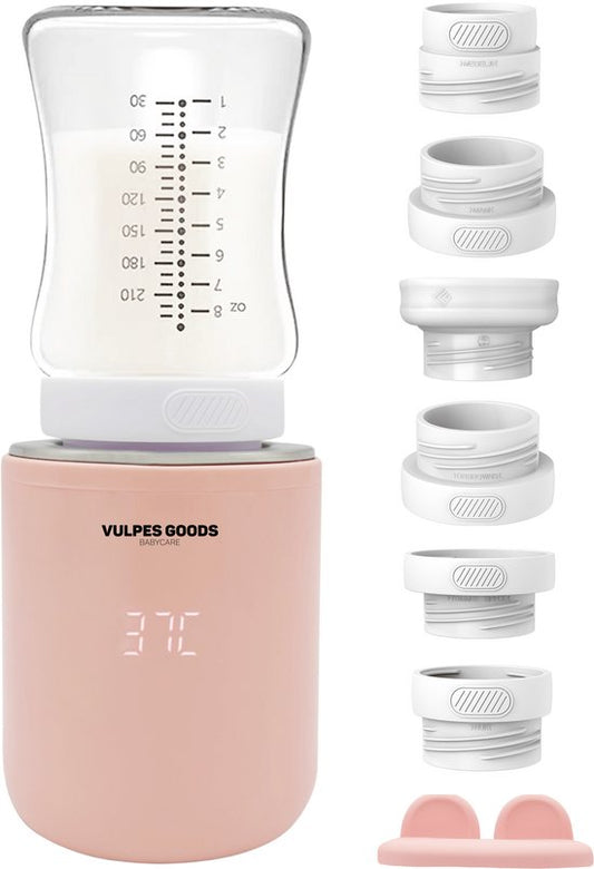 Vulpes Goods® BabyCare Flaschenwärmer On the Go Pro Max - Tragbarer Babyflaschenwärmer - Intelligenter Flaschenwärmer - 4 Temperaturstufen - Kabellos - Rosa