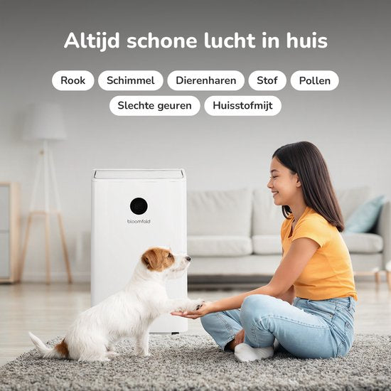 Bloomfold Luftentfeuchter und Luftreiniger - 20L pro Tag - Inkl. Waschtrockenfunktion - Geeignet für Wohnzimmer, Schlafzimmer, Keller & Badezimmer