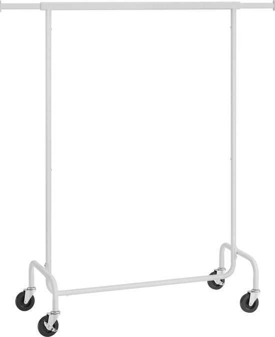 O'DADDYÂ® Kleiderständer auf 4 großen Rädern - Bis zu 130 kg Kapazität - Verstellbar und ausziehbar - Rostfreies verchromtes Metall - Einfache Montage - Weiß