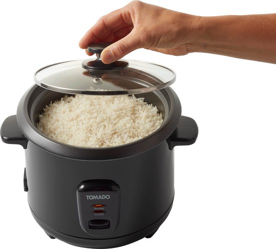 Tomado TRC1501B - Reiskocher - 1,5 Liter Fassungsvermögen - Dämpfeinsatz - Warmhaltefunktion - PFAS-frei - Schwarz