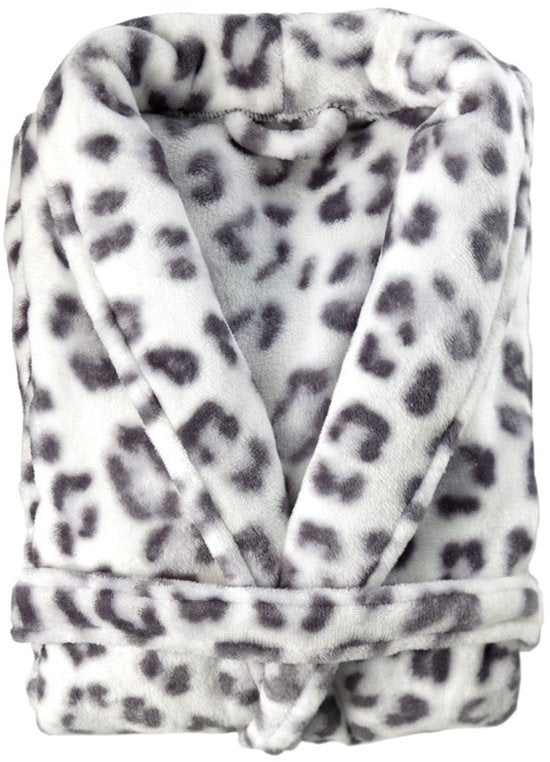 ZoHome Leopard Bademantel lang - Fleece - Größe M - Braun