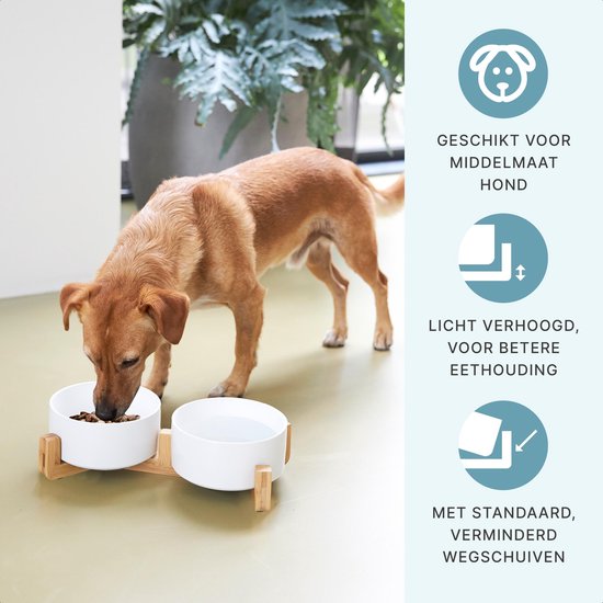 Fressnapf Hund - Trinknapf - Mit Bambusständer - 2x 800 ml - Größe M - Weiß Matt