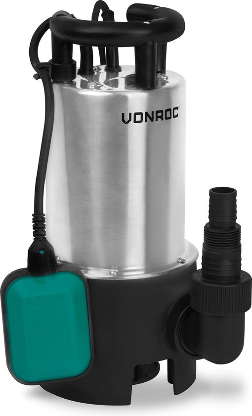 VONROC Edelstahl-Tauchpumpe - Schmutzwasserpumpe - Wasserpumpe - 850W - 14000 l/h - Für Schmutz- und Reinwasser - Mit Schwimmer