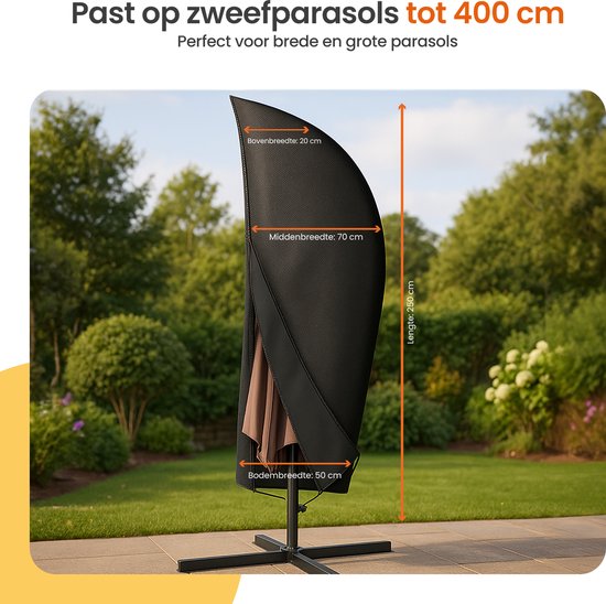 Goliving Sonnenschirmbezug für schwimmenden Sonnenschirm - 420D Oxford - Bis zu 400cm - Wasserdicht - Mit Teleskopstab und Reißverschluss - Schwarz