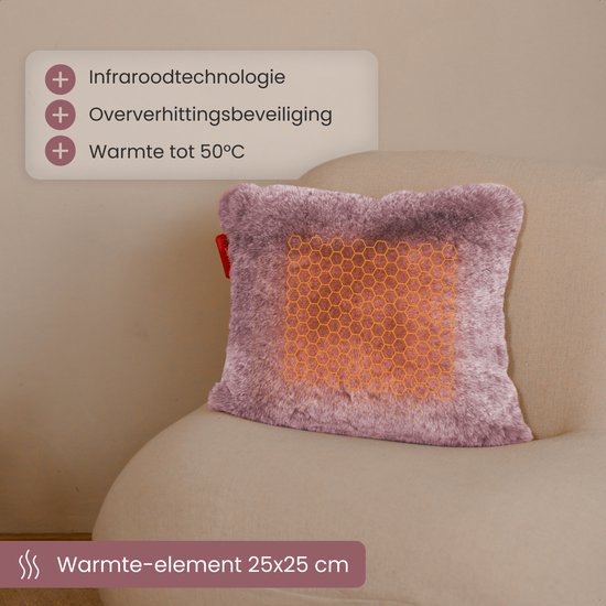 Auronic Wärmekissen - Teddy - 45x45 - Kabellos - Wiederaufladbar - Elektrisches Kissen - Infrarot - Rosa