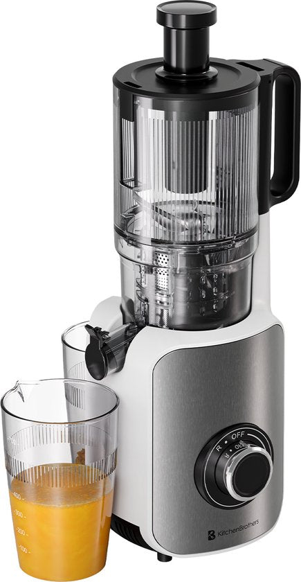 KitchenBrothers Slowjuicer - Vertikal - Entsafter - Gemüse- und Obstpresse - 126 mm - 750 ml - Perlweiß / Weiß