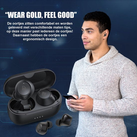 Golden Sound Buds Pro - Kabellose Ohrhörer - Bluetooth-Ohrhörer - Aktive Geräuschunterdrückung 32 dB - Umgebungsmodus - 40 Stunden Akkulaufzeit - Kabellose Ohrhörer - Geeignet für alle Smartphones und Laptops