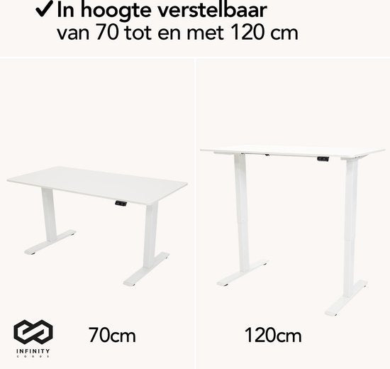 Infinity Goods Zit Sta Bureau - Elektrisch höhenverstellbar (von 70 bis 120 cm) - 120 x 60 CM - Weiß