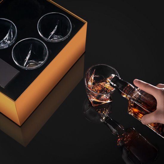 BarDeluxe® Whiskey Set - 4 handgefertigte Kristallgläser 325 ml - Luxuriöses Geschenkset mit Eiswürfelform & Aufbewahrungsbox - Ideal als Whisky Geschenk