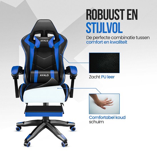 Avalo Gaming Chair - Game Chair - Ergonomischer Bürostuhl Verstellbar - Game Chair - Gaming Chair - Schwarz/Blau