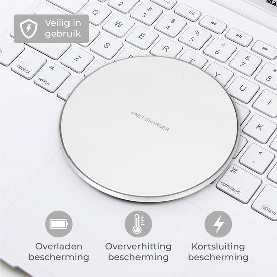 Nuvance - Wireless Charger 10W - Inklusive Kabel - Wireless Charger - Schnelles Ladegerät - Geeignet für alle Qi Smartphones - Weiß und Silber