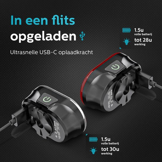 Inlustro Smart Bicycle Light Set - Rücklicht mit Bremssensor / Sattelhalterung - LED-Fahrradlicht rot und weiß - Fahrradlicht Scheinwerfer Vorderlicht - USB aufladbar / wasserdicht