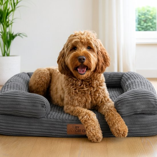 By Cee Cee Orthopädischer Hundekorb - Orthopädisches Hundekissen - Hundebett - Gerippter Stoff - Für mittelgroße Hunde - Grau - 108x81cm - Luca