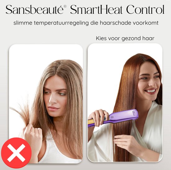 Sansbeauté® Professionelles Glätteisen - 2 in 1 - Lockenstab - Glätteisen - Haarglätter - Schnelles Aufwärmen - 80℃ bis 230℃ - Glätten & Locken - ION-Technologie - Klassisches Lila