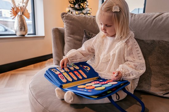 MontiPlay® Montessori-Spielzeug - Sensorisches Spielzeug - Activity Board - Busy Board - Montessori-Aktivitätsbuch für Zuhause - Pädagogisches - Sensomotorisches Spielzeug - Blau