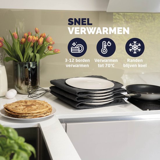 BREND BR-2209 Tellerwärmer - Bis zu 12 Teller - 4 Temperaturstufen bis zu 70°C - Abwaschbarer Deckel - Anthrazit