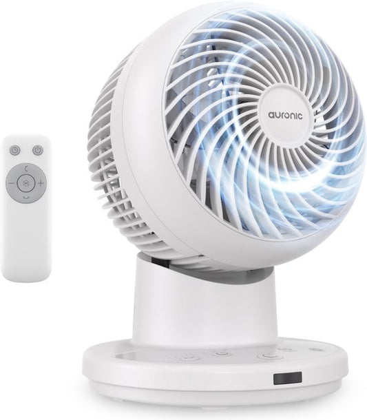 Auronic Tischventilator – Mini-Ventilator – Mit Fernbedienung und Timer – Automatische Schwenkfunktion 85° – 9 Meter Luftstrom – Weiß