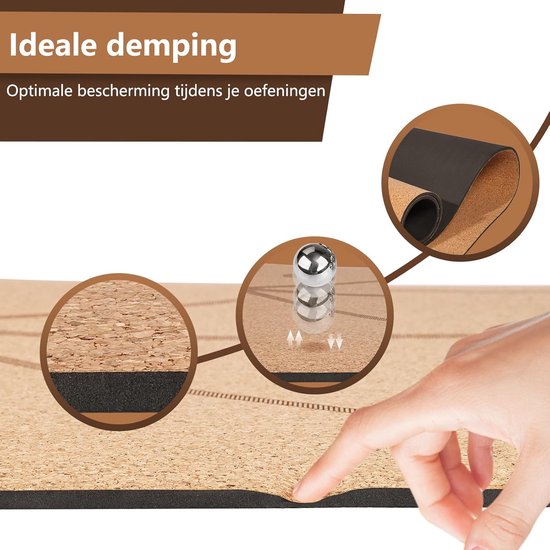 DH FitLife Yogamatte aus Kork & TPE, Matte 183 x 61 x 0,6 cm, Fitnessmatte, rutschfest und umweltfreundlich, Sportmatte natürlich selbstreinigend, Yogamatte mit Orientierungslinien (große Lotos)