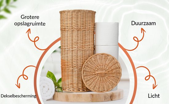 Industor® Toilettenpapierhalter Standing of hand-woven Wicker - Toilettenpapierhalter für 3 Rollen mit Deckel - Toilettenpapierhalter, Badaccessoires und Dekoration