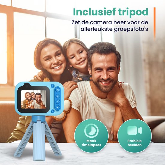 ODESSEY Wasserdichte Kinderkamera - mit Stativ - Full HD - Selfie Kamera - 32GB SD Karte - Foto - Video - Spiele - Digitalkamera Kinder - Fotokamera für Kinder - Blau