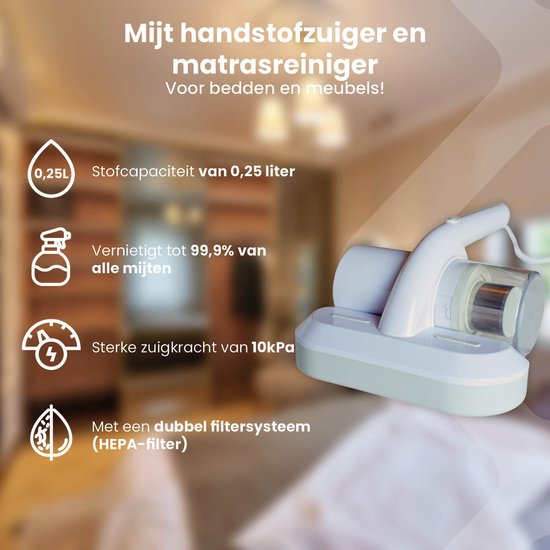 Nexxt Milbenstaubsauger mit UV-C Licht Sterilisation - Matratzenreiniger - Hausstaubmilbenstaubsauger - Doppelfiltersystem vernichtet 99,9% Milben - 300W