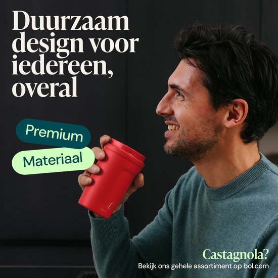 Castagnola Thermos Cup - Kaffeebecher To Go - Reisebecher für Kaffee und Tee - Teebecher - 380 ML - Edelstahl - Rot