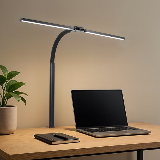 Goliving Schreibtischlampe mit Klemmhalterung XL - 78 CM - LED dimmbar mit Fernbedienung - Klemmhalterung - Tischlampe - Leselampe - Flexibel - LED Lampe - Touch Control - Softclose - Schwarz