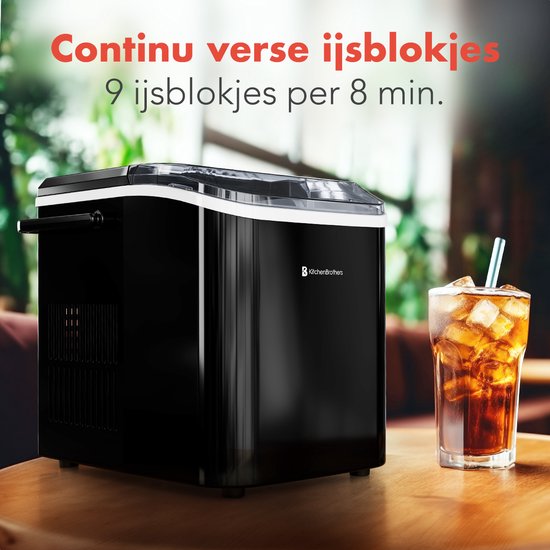 KitchenBrothers Eiswürfelbereiter - 1.5L - Eiswürfelbereiter - 12kg/24 Stunden - Tragbar - Selbstreinigungsfunktion - Schwarz