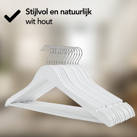 Infinity Goods 30 Holzkleiderbügel weiß - Kleiderbügel - Kerbe und Hosenlineal - Metallhaken - Erwachsene - 30 Stück - weiß