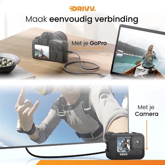 Drivv. Premium Micro HDMI zu HDMI Kabel 2.1 - 8K 60Hz / 4K 120Hz Ultra HD - Geeignet für Kamera, GoPro, Computer - 2 Meter - Grau
