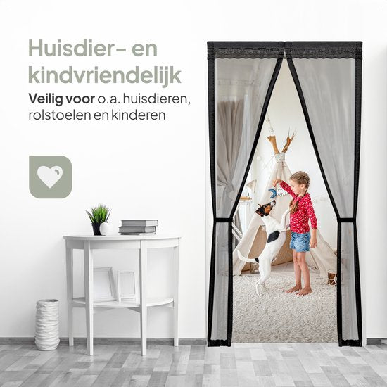 O'DADDY Türvorhang Deluxe FIBER - Magnetischer Fliegenvorhang - Für Neubauten und Standardtüren - Einfache Installation - Schwarzes Horn - 100x210 cm